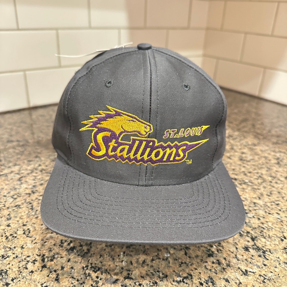 Vtg‎ 90s St. Louis Stallions Logo 7 NFL Snapback Hat Black Deadstock New